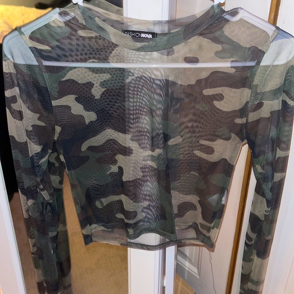 Fashion Nova Army Mesh crop top